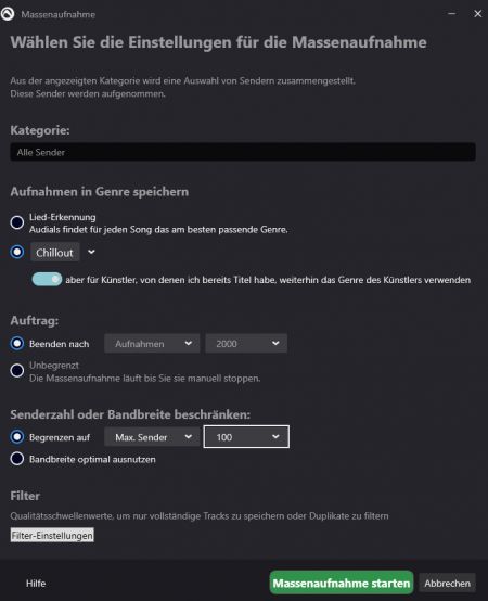 Massenaufnahme von Radiosendern in Audials One